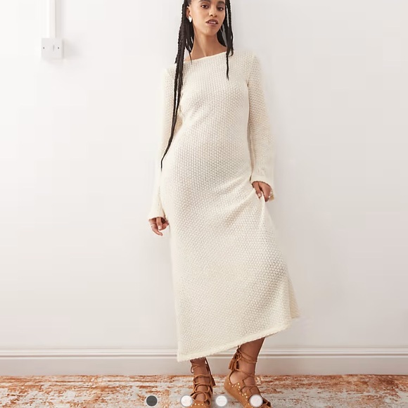 Reclaimed Vintage Dresses & Skirts - Reclaimed Vintage Cream Knit Midi Sheer Dress